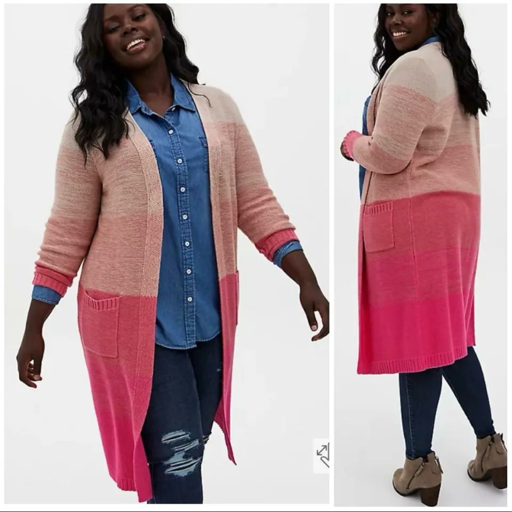 Torrid Pink Ombr Stripe Duster Sweater Cardigan. Size 0 / Large. Like New.